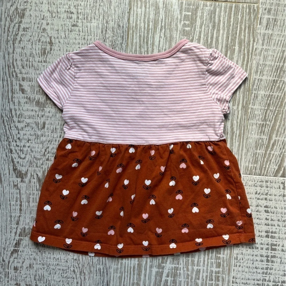 Carter's 3T Pink Stripe and Brown Heart Flowers Babydoll Top Short Sleeve